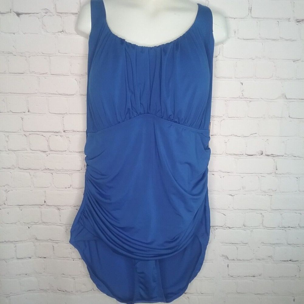 NWT Caribbean Sand Women's Blue Tummy Control One Piece Swimsuit Size 24W